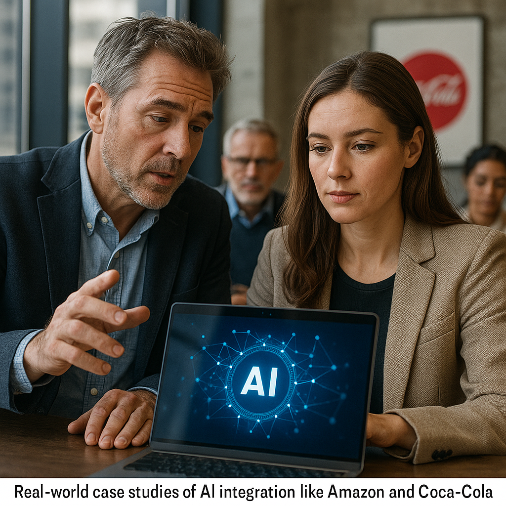 Real-world case studies of AI integration like Amazon and Coca-Cola