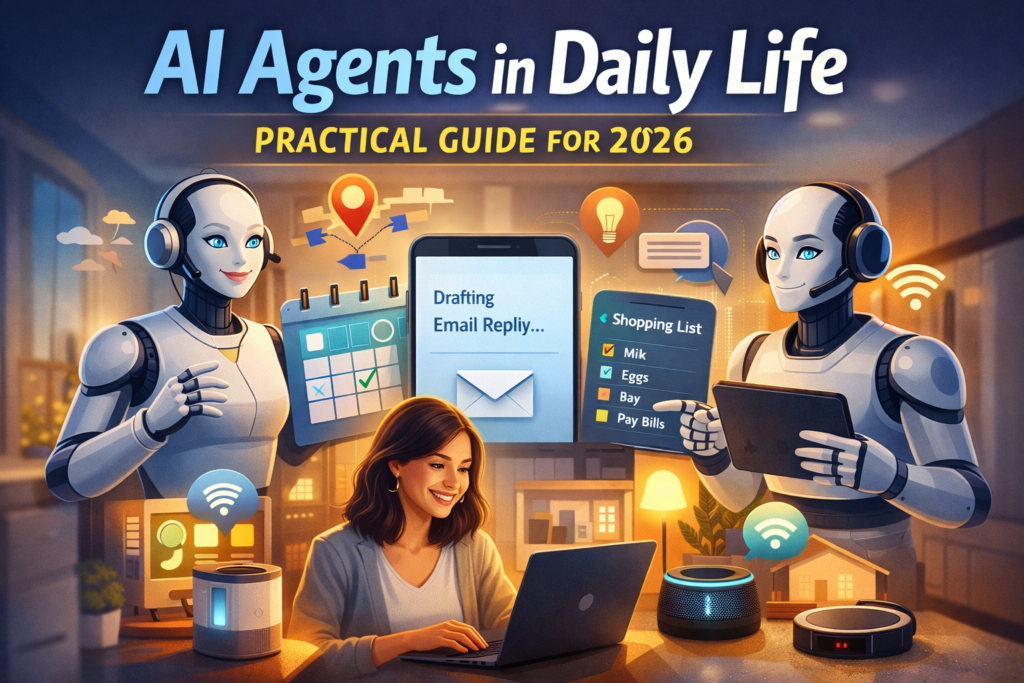 AI Agents in Daily Life 2 AI agents in daily life assisting with everyday tasks like email, scheduling, and smart home automation