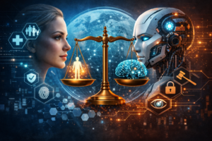 AI and ethical considerations concept showing human values, safety, and responsible AI