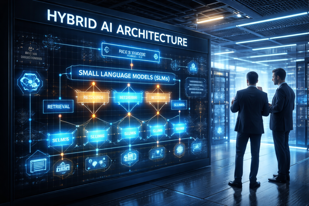 Hybrid AI architecture with small language models used in enterprise AI systems