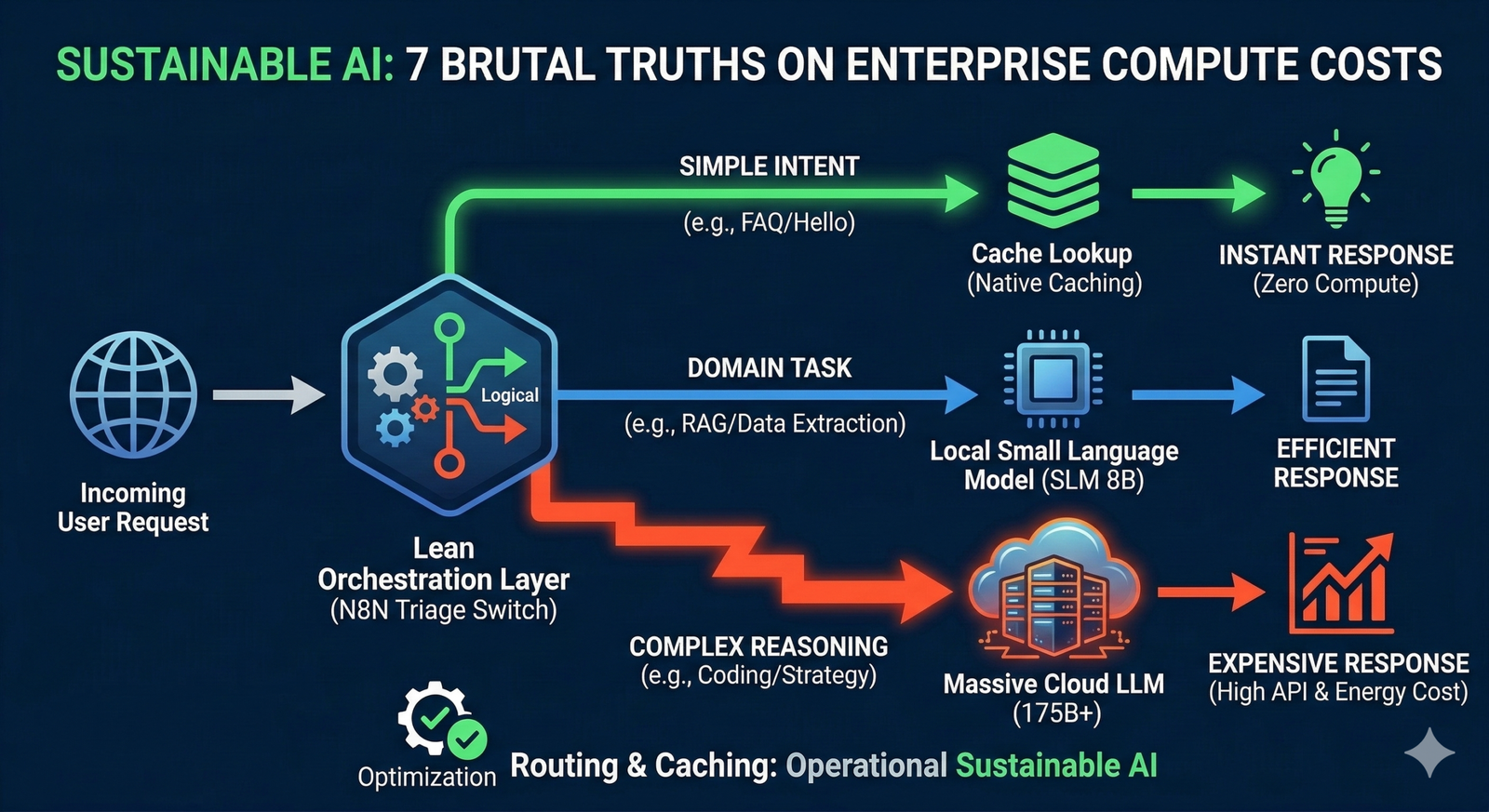 Sustainable AI system architecture diagram for lean prompt routing and caching