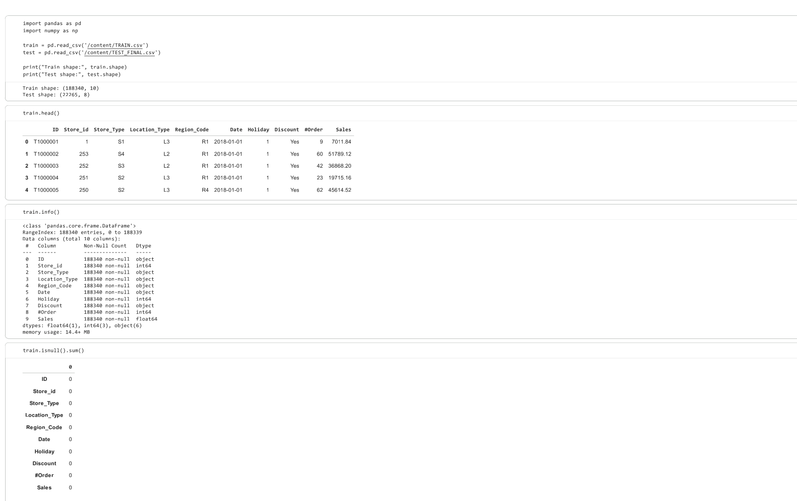 Data cleaning checks for product sales forecasting project