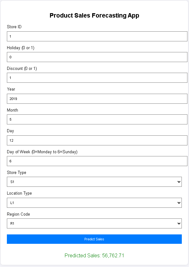 Flask app for product sales prediction